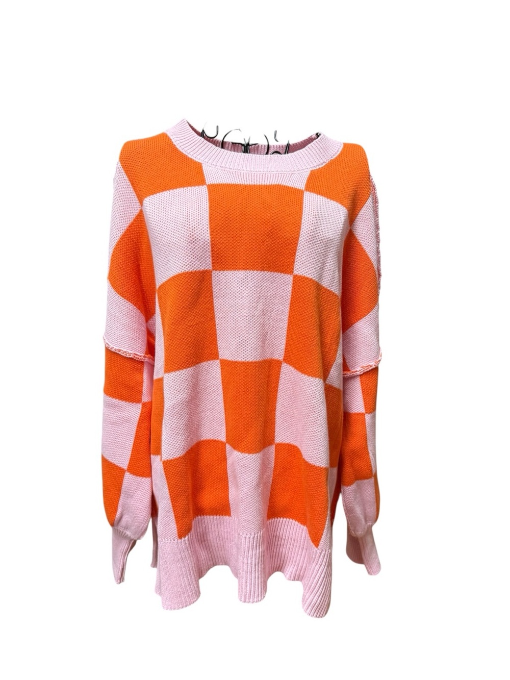 80s style Pink & Orange Checkered Crewneck Sweater XL
